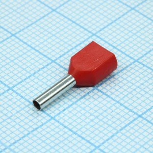 TE  7508  Red, наконечник кабельный торцевой сдвоенный трубчатый с изоляцией, L=14.7/8мм, провод 2х0.75мм2