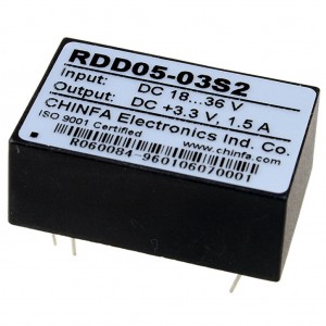 RDD05-03S2, DC-DC, 3Вт, Uвх=18…36В, Uвых=3,3В/1,5А, изоляция 1500В DC, 32х20х12.7мм, -25°С…+71°С