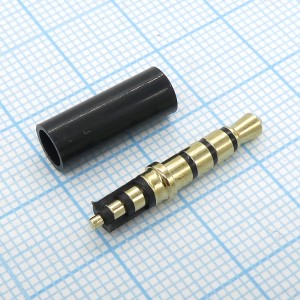 TRRS 3.5plg (mini plug) штекер gold мини, Стерео аудио штекер 3.5 мм, золотистый, 4-х контактный, безрезьбовой миниатюрный кожух D=6мм