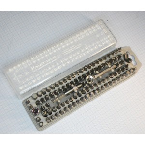 SD-2310, Удобный набор бит из 100 элементов: 96 насадок, магнитного держателя, удлинителя, переходника, ограничителя.