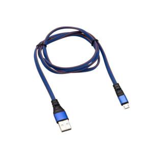 18-1163 Кабель REXANT USB-microUSB 1 м, плоский провод, синяя джинсовая оплетка(кр.1шт)