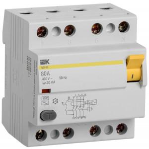 Выключатель дифференциального тока (УЗО) 4п 80А 30мА тип AC ВД1-63 MDV10-4-080-030