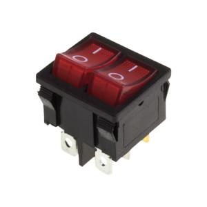 36-2160 Выключатель клавишный 250V 6А (6с) ON-OFF красный с подсветкой ДВОЙНОЙ Mini (RWB-305) REXA