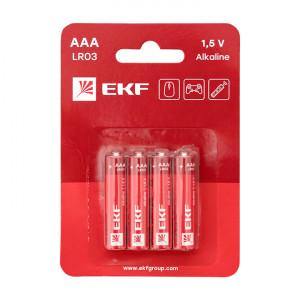 Алкалиновая батарейка типа ААА(LR03) блистер 4шт. EKF(кр.1упак) [LR03-BL4]