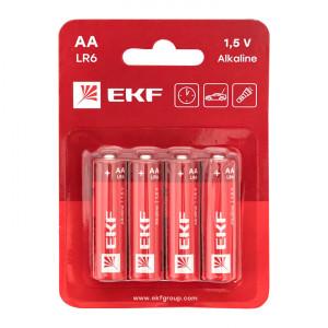 Алкалиновая батарейка типа АА(LR6) блистер 4шт. EKF(кр.1упак) [LR6-BL4]