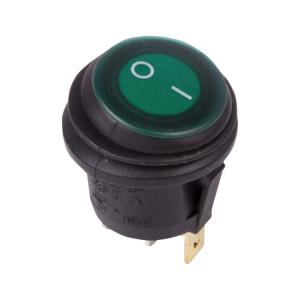 36-2597 Выключатель клавишный круглый 250V 6А (3c) ON-OFF зеленый с подсветкой ВЛАГОЗАЩИТА REXANT(