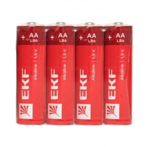 Алкалиновая батарейка типа АА(LR6) шринк 4шт. EKF(кр.1упак) [LR6-SR4]