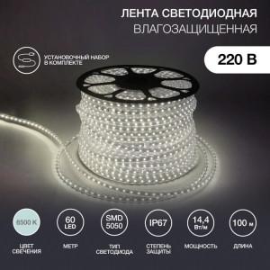 142-105 LED лента 220 В, 13х8 мм, IP67, SMD 5050, 60 LED/m, цвет свечения белый(кр.100м)