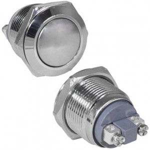 GQ19B-10/N OFF-(ON), Антивандальная кнопка металлическая без фиксации, посадочная резьба М19, контакты под винт