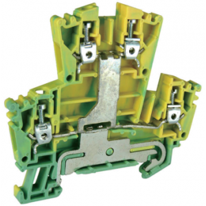 Заземляющая клемма UKJ-W2.5/2X2JD, Заземляющая клемма, 4 точки подключения, тип фиксации провода: винтовой, номинальное сечение: 2,5 мм кв., ширина: 5,2 мм, цвет: желто-зеленый, тип монтажа: DIN35