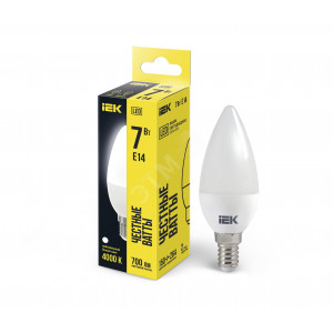 Лампа светодиодная Eco 7Вт C35 свеча 4000К нейтр. бел. E14 230В IEK LLE-C35-7-230-40-E14