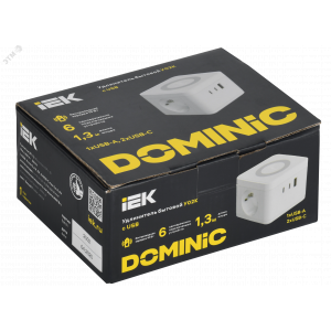 DOMINIC Удлинитель с беспроводной зарядкой 10Вт У02К 2 места 2P+PE 1,3м 3х1,0мм2 16А/250В USB A+C белый IEK DN-YP31-16-02-01-ZKU-K01