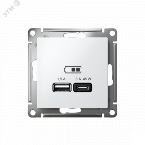 ATLASDESIGN USB РОЗЕТКА A + тип-C 45W высокоскор.заряд. QC, PD, механизм, БЕЛЫЙ ATN000129