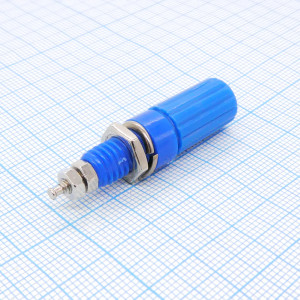 Z019 4mm Binding Post BLUE, Клемма приборная 4 мм, цвет изолятора синий, на панель под пайку, Imax = 19A, U=30V