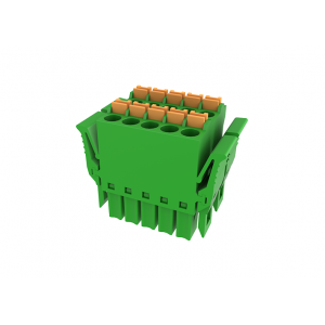Розеточный разъем на кабель MC-DRF3.81H08P-D-0001, Розеточный разъем, прямой, 2 этажа, на кабель, шаг: 3.81 мм, 4x2 полюса, фиксация провода Push-in, исполнение: с защелками, 160V, 8A, цвет: зеленый