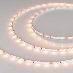 Лента RT-A60-5mm 12V Warm2700 (4.8 W/m, IP20, 2835, 5m) 028615(2), Светодиодная узкая лента RT-A60, открытая. Светодиоды 2835, 60 шт/м (300 шт на 5 м), белая плата, ширина 5 мм, скотч 3M. Цвет ТЁПЛЫЙ 2700 K, цветопередача CRI>85, угол 120°. Питание 12V, мощность 4.8 Вт/м (24 Вт на 5 м). Размеры 5000x5x1.5 мм. Мин. отрезо