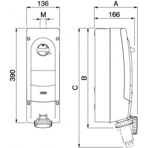 Розетка с механической блокировкой и предустановленным модульным оборудованием. 2P+E, 63А (УЗО 63А+АВ 63А), IP67 DIS5686383RMW