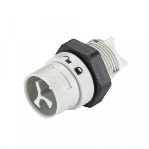 Вилочный разъем в панель RST16I3 S S1 M02 GL, Вилочный разъем в панель, М16, 3 полюса, тип фиксации провода: винтовой, номинальные характеристики: 250V, 16A, цвет корпуса: черный, цвет контактной вставки: серый, серия RST MINI