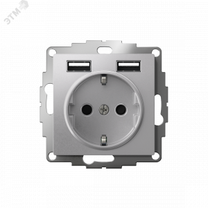 Розетка 1-м СП AtlasDesign 16А IP20 с 2-мя заряд. устройствами USB тип A+A 5В/2.4А 2х5В/1.2А механизм алюм. SE ATN000330