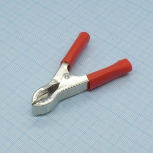 AG-B35-205/R, Зажим "Крокодил" с изолятором (красный), 35А, 75мм