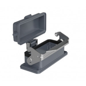 Открытое основание разъема H16B-OM-1L-PC, Основание разъема на панель, открытое, типоразмер 16B, с уплотнителем, с одной металлической защелкой, с пластиковой защитной крышкой, материал корпуса: алюминиевый сплав