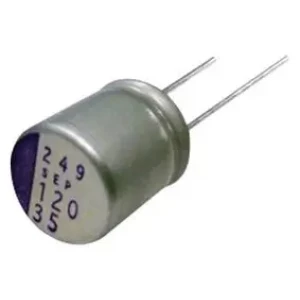 20SEQP100M, Конденсатор алюминиевый  полимерный 100мкФ 20В ±20% (8 X 12мм) радиальные выводы 3.5мм 0.024Ом 1050мА 1000час 125°С россыпь