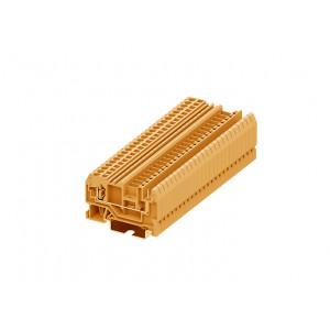 Клемма для разъема 225982, Клемма для подключения внешнего разъема, тип фиксации провода: пружинный, номинальное сечение: 2,5 мм кв., 24A, 800V, ширина: 5 мм, цвет: оранжевый, тип монтажа: DIN35