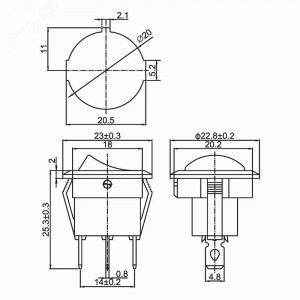 RWB-214 красный, Выключатель клавишный круглый с подсветкой ON-OFF (3c) 6А 250В
