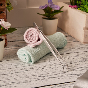 Пинцет изогнутый, узкий, фиксатор, рифленый 155мм ПРОФИ 12-0355