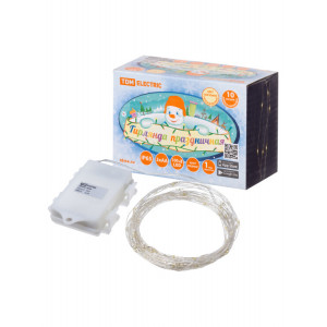 Гирлянда светодиодная "Роса100" 100LED, 10м, 3000К, 3хАА, наружное использование, IP65, SQ0361-0058