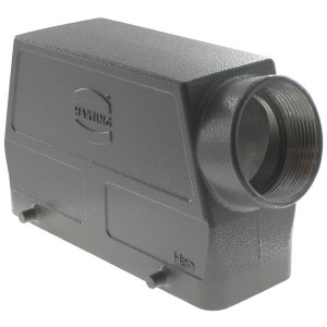 09300240521, Кожух кабельных разъемов Han B 24B, высокая конструкция; 4 ножки | двойная защелка, боковой ввод PG29, алюминий /покрытие порошковая эмаль, серый RAL 7037, IP65/67