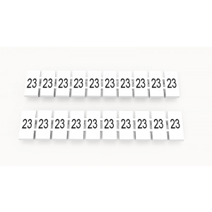 ZB5-10P-19-320Z(H), Маркировочные шильдики для клемм WS…, DC…, PC…, сечением 2,5 мм кв., центральная, 10 шильдиков, нанесенные символы: 23 с вертикальным расположением, размер шильдика: 4,55х10,7 мм, цвет белый