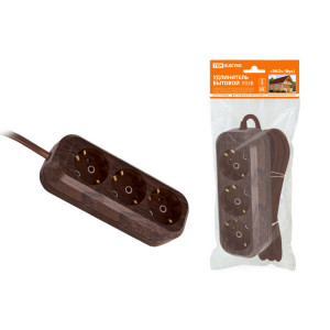 Удлинитель бытовой У03 3 гнезда, 3метра,2П+3, ПВС 3х1мм2 "Эко" (бук) 16А/250В SQ1303-3001