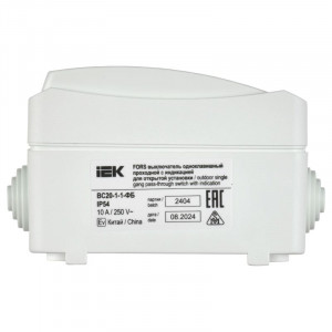Выключатель проходной 1-кл. ОП Форс IP54 ВС20-1-1-ФБ с индикацией бел. IEK EVS11-K01-10-54-DC