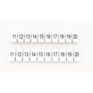 Маркировка (полоска) ZB6-10P-19-10Z(H), Кассета с маркировочными шильдиками, для клемм сечением 4 мм.кв., верхняя, 10 шильдиков, нанесенные символы: 11...20, с вертикальным расположением, размер шильдика: 5,55 х 10,7 мм, цвет: белый