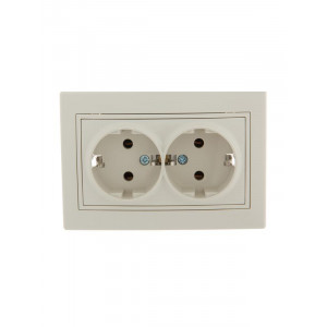 Розетка 2-м СП Mira 16А IP20 с заземл. со вставкой керамика крем. 701-0303-127