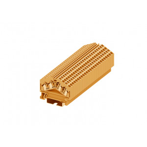 Проходная клемма 225966, Проходная клемма, угловая, 4 точки подключения, тип фиксации провода: пружинный, номинальное сечение: 2,5 мм кв., 24A, 800V, ширина: 5 мм, цвет: оранжевый, тип монтажа: DIN35