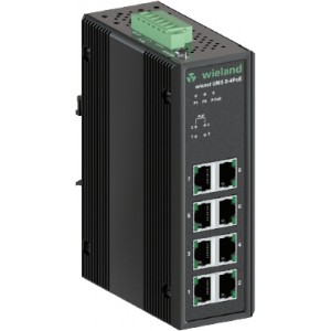Коммутатор WIENET UMS 8-4POE-W, Коммутатор серии WieNet, неуправляемый, 8 портов RJ45 скорость передачи 10/100 MBit/s, 4 порта PoE, номинальное напряжение: 24-48 VDC, монтаж: на DIN рейку, материал корпуса: алюминий