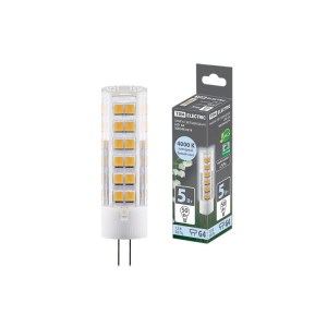 Лампа светодиодная G4-5 Вт-AC/DC 12 В-4000 К, SMD, 16x57 мм SQ0340-0214