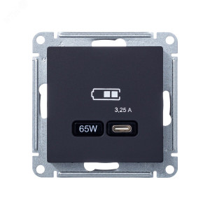ATLASDESIGN USB РОЗЕТКА тип-C 65W высокоскор.заряд. QC, PD, механизм, КАРБОН ATN001027