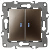 12-1105-13 Выключатель двойной с подсветкой, 10АХ-250В, IP20, 2, бронза (10/100/3200) Б0019292