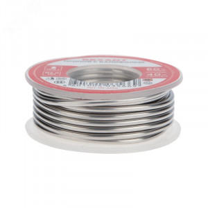 Припой с канифолью ПОС-60 100гр  2.0мм, Припой трубчатый с канифолью REXANT, 100 г, d2.0 мм, (олово 60%, свинец 40%), катушка, блистер