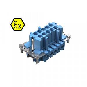 Вилочная контактная вставка EX STS 10 2,5 09IA, Вилочная контактная вставка взрывозащищенного разъема REVOS Ex, Size 10, винтовая фиксация, с защитой провода, 10 полюсов + РЕ, 90 V, до 16 A, материал контактов: медный сплав, тип покрытия контактов: олово