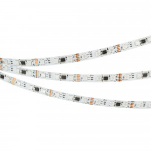 Лента DMX-B60-10mm 12V RGB-PX3 (14 W/m, IP20, 5060, 5m) 039174, Светодиодная лента DMX-B60, открытая IP20, с микросхемой GS8516. Светодиоды 5060, 60 шт/м (1 pixel = 3 LED), белая плата, скотч 3М. Цвет RGB, угол 120°. Питание 12 В, мощность 14 Вт/м (70 Вт на 5 м). Размеры 5000x10x2.2 мм. Мин. отрезок 50 мм, 3 светодиод