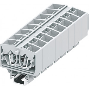 Проходная клемма (MINI) 254393, Проходная клемма, MINI, верхний подвод кабеля, 4 точки подключения, тип фиксации провода: пружинный, номинальное сечение: 2,5 мм кв., 24A, 800V, ширина: 10 мм, цвет: светло-серый, тип монтажа: DIN15