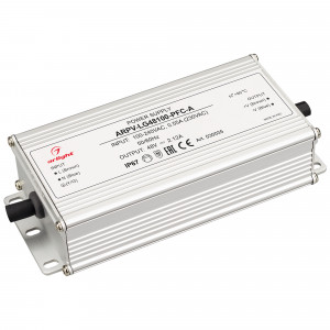 Блок питания ARPV-LG48100-PFC-A (48V, 2.12A, 100W) 030035, Источник напряжения с гальванической развязкой для светодиодных изделий. Входное напряжение 100-240 VAC. Выходные параметры: 48 В, 2.1 А, 100 Вт. Встроенный PFC >0,98. Герметичный пластиковый корпус IP 67. Рабочая температура -40…+70C?. Габаритные размеры