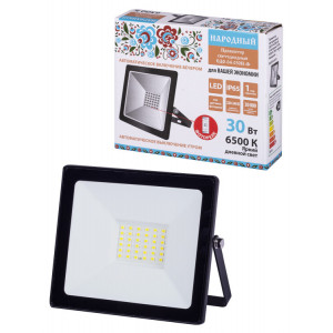 Прожектор светодиодный СДО-04-030Н-Ф (с фотореле) 30 Вт, 6500 К, IP65, черный, Народный SQ0336-0233