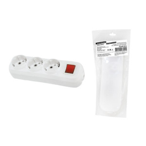 Колодка розеточная 3 гнезда 2П+3 c выключателем 16А 250В белая серии " Народная" SQ1806-0418