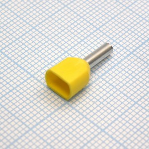 TE  1508  Yellow, наконечник кабельный торцевой сдвоенный трубчатый с изоляцией, L=15.5/8мм, провод 2х1.5мм2
