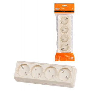 Розетка 4-х местная горизонтальная 2П открытой установки IP20 10A с з/ш сл. кость "Ладога" SQ1801-0229